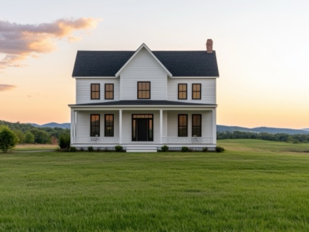 Charming White House in a Scenic Field Real Estate Photography Open Background Copyspace